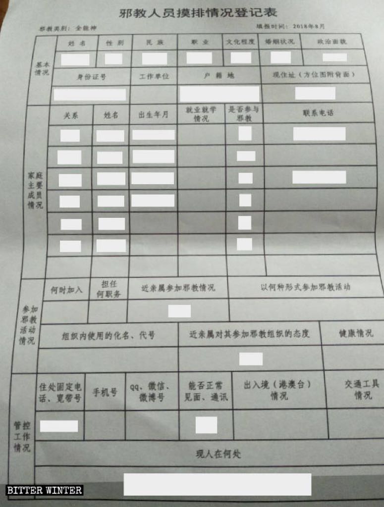 Formblatt für Meldungen zum Status von xie jiao-Mitgliedern