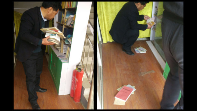 Regierungsbeamte beschlagnahmen Bücher, die sich auf Meister Chin Kung beziehen.