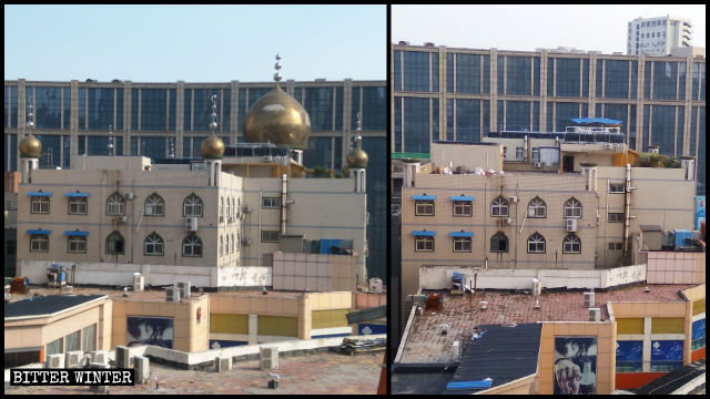 Die sieben Kuppeln und die Halbmondsymbole von der Moschee wurden entfernt.
