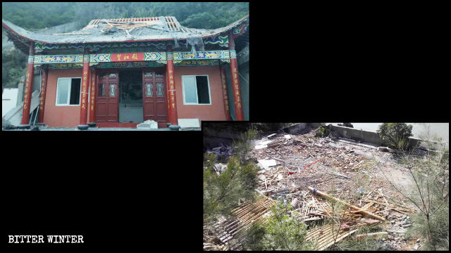 Ein daoistischer Tempel in der Stadt Yuhuan zerstört.
