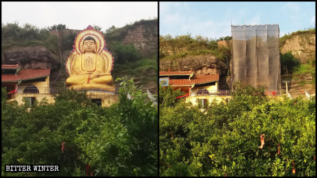 Eine circa zehn Meter hohe Statue von Tathagata wurde zerstört.